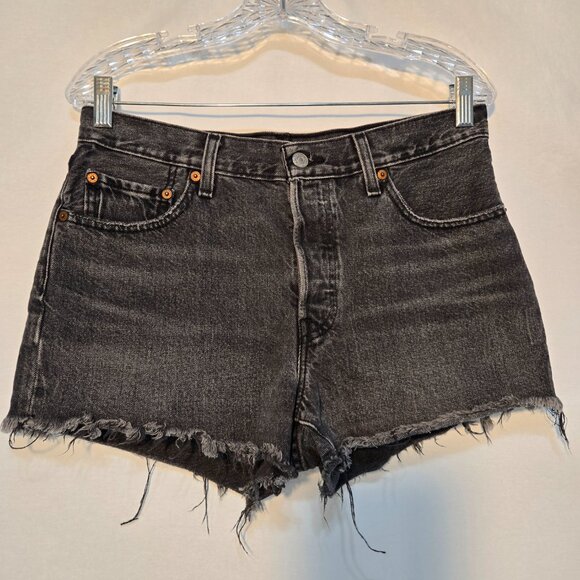 LEVI'S 501 Original Icon BOHO Black Hash Raw Hem Button Fly Jean Short Size W29 - Picture 2 of 16